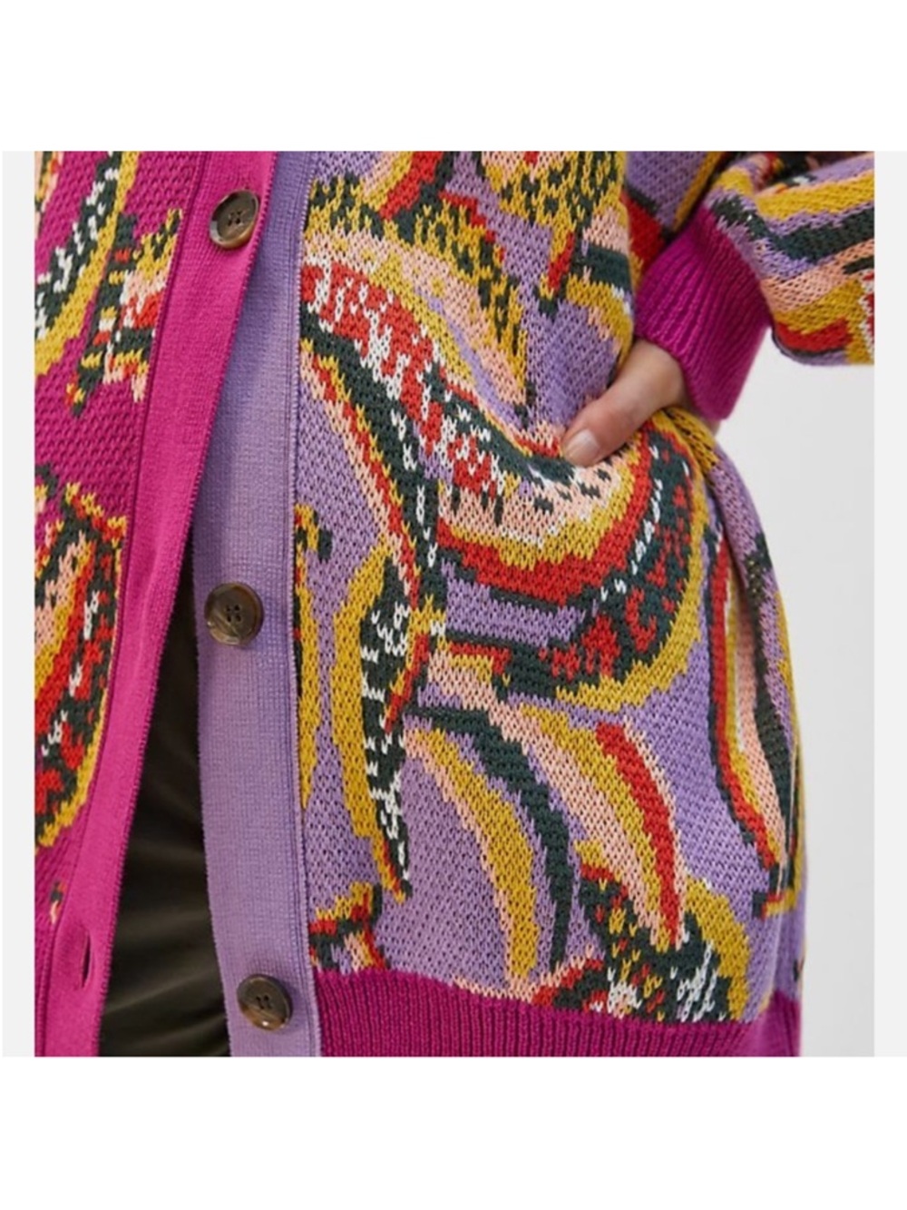 Anthropologie FARM Rio Banana Print Colorblock Button Down Cardigan Sweater NWT - Picture 3 of 13